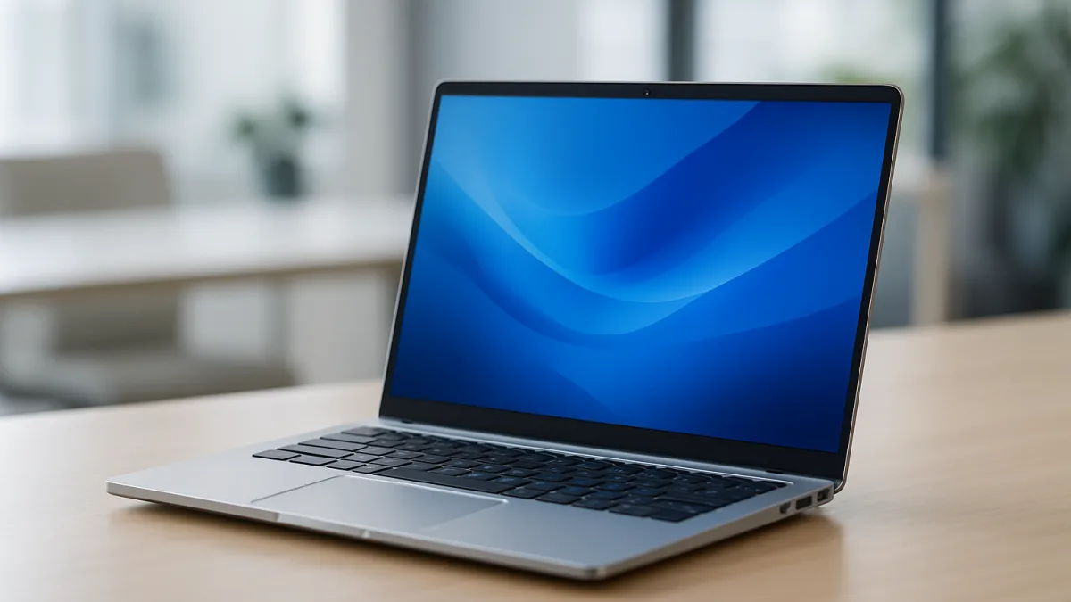 HP EliteBook reacondicionado plateado abierto sobre un escritorio de oficina moderno
